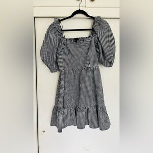 Forever 21 black & white gingham puff sleeve mini dress